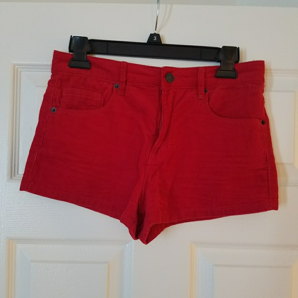 Forever 21 Red Ribbed High-Waisted Shorts